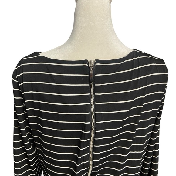 Chico's So Slimming Black White Striped Ruched Dress Size M Built in Shapewear - Picture 8 of 12